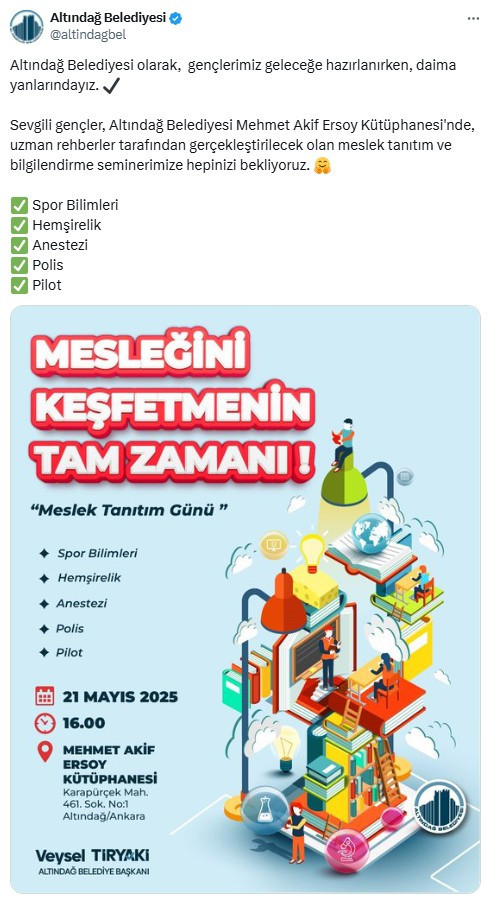 Altındağ Belediyesi 'Meslek Tanıtım Günü' etkinliği düzenleyecek