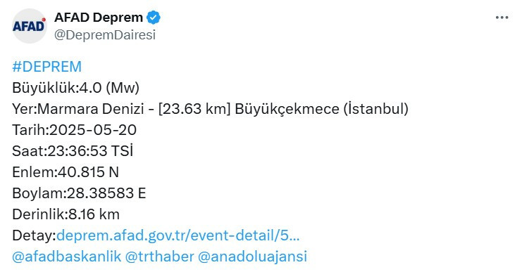 AFAD ve Kandilli açıkladı! İstanbul yeni depremle sallandı!