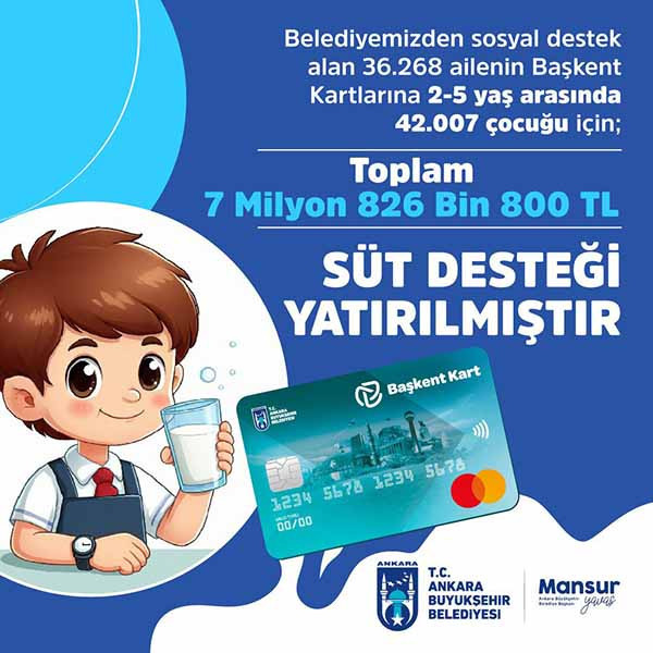 Ankara Büyükşehir Belediyesi'nden 42.007 çocuğa süt desteği