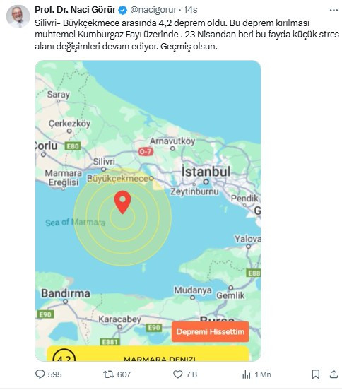 4,2'lik İstanbul depremi sonrasında Naci Görür uyardı: 'Devam ediyor'