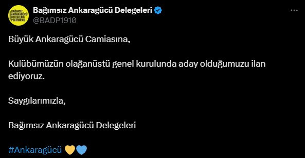 Bağımsız Ankaragücü Delegeleri Platformu adaylığını resmen açıkladı
