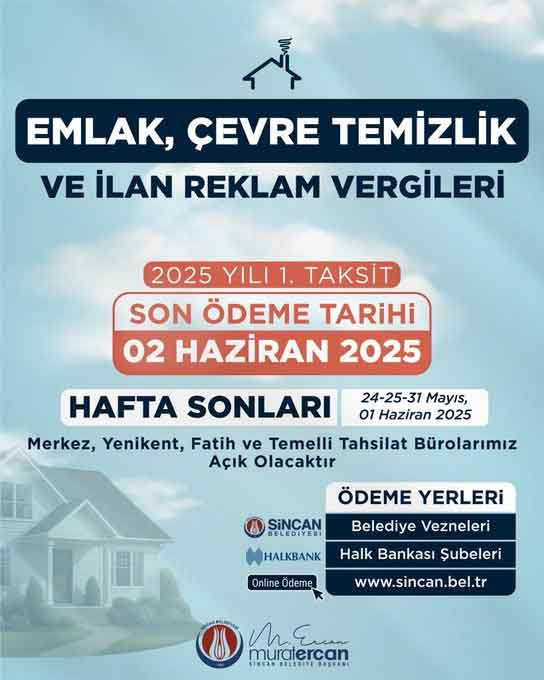 Sincan Belediyesinin vezneleri vergi tahsilatı için bu hafta sonu açık olacak