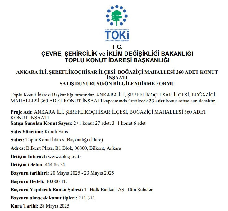 TOKİ'den Ankara'ya yeni konut projesi! 12.483 TL taksitle Ankaralılar ev sahibi olacak