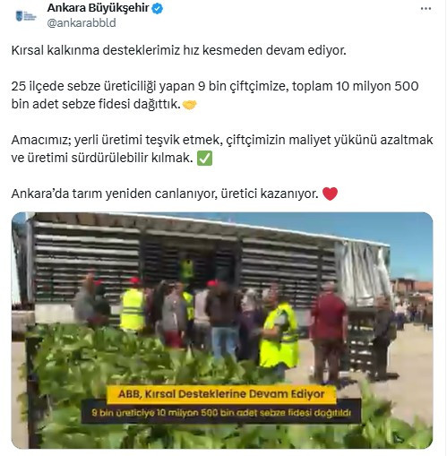 Ankara Büyükşehir Belediyesi'nden 9 bin çiftçiye 10 milyondan fazla sebze fidesi dağıtımı