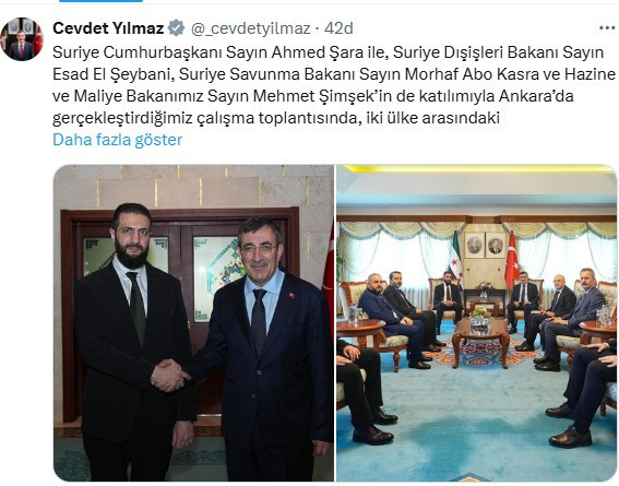 Ankara'da zirve: Cumhurbaşkanı Yardımcısı Yılmaz, Şara ile görüştü