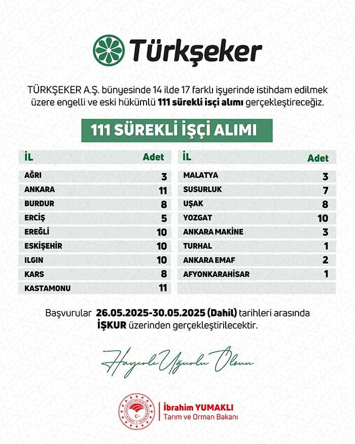 Ankara dahil 14 ilde Türkşeker sürekli işçi alımı yapacak!