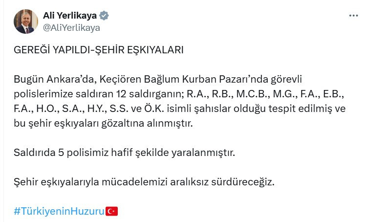 Keçiören'de polislere saldıran 12 kişinin yakalandığı açıklandı