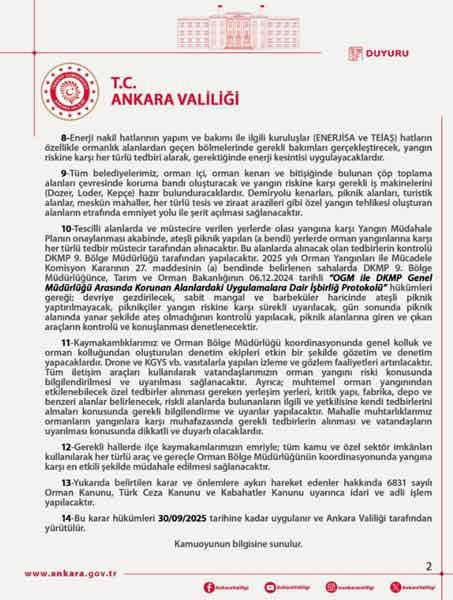 Ankara Valiliği yasak kararı açıkladı! 10 Haziran'da başlayacak 30 Eylül'e kadar sürecek - Resim : 2