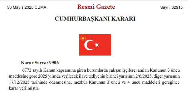 Kamu işçilerinin ilave tediye ödeme tarihleri kararı Resmi Gazete'de