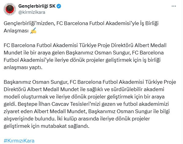 Gençlerbirliği, Barcelona ile iş birliği yaptı