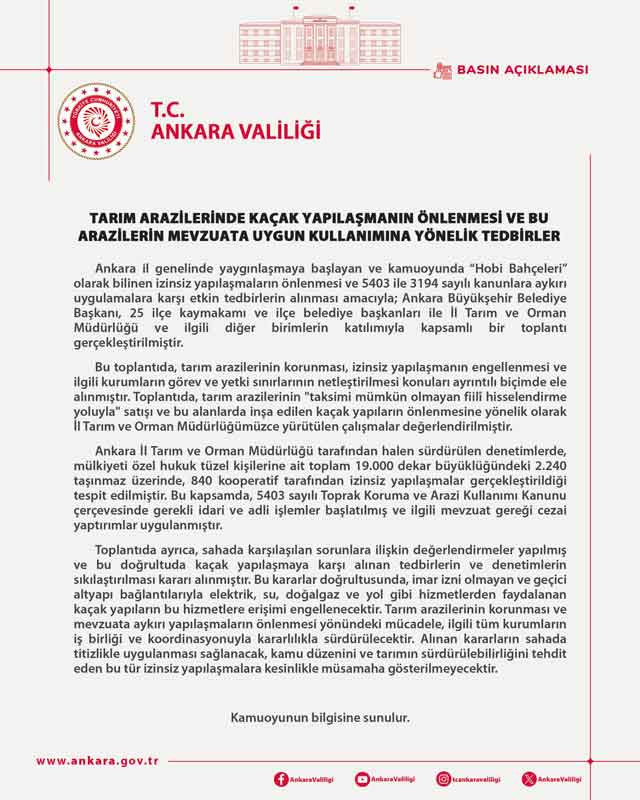 Ankara'da hobi bahçeleri için yeni tedbir kararları açıklandı! Elektrik, su ve doğalgaz kesilecek