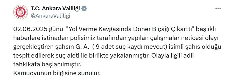 Sincan'da döner bıçaklı yol verme kavgasında yeni gelişme