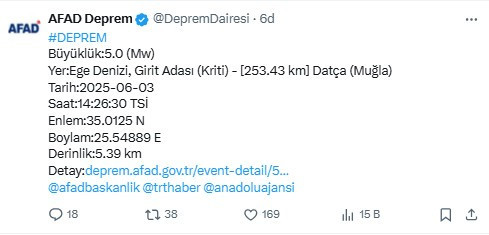 AFAD son dakika duyurdu: Ege Denizi'nde 5.0 şiddetinde deprem! - Resim : 2