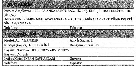 Ankara'da kamu kurumuna tekniker alımı yapılacak
