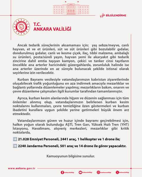 Ankara Valiliği, il genelinde Kurban Bayramı tedbirlerini açıkladı! - Resim : 2