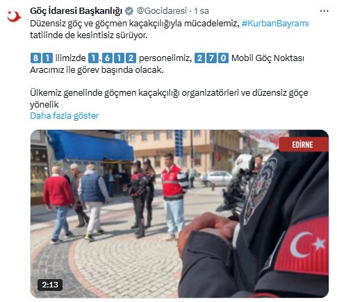 Göç İdaresi Başkanlığı bayramda göç ve göçmen kaçakçılığıyla mücadeleye devam edecek
