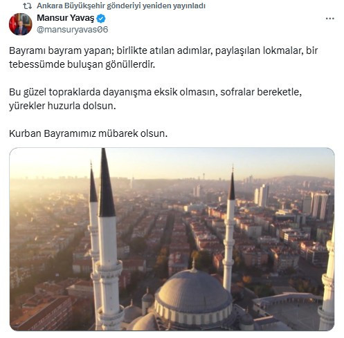 ABB Başkanı Mansur Yavaş'tan Kurban Bayramı mesajı