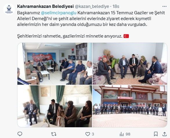 Kahramankazan Belediye Başkanı Çırpanoğlu, gazi ve şehit aileleri ile bayramlaştı