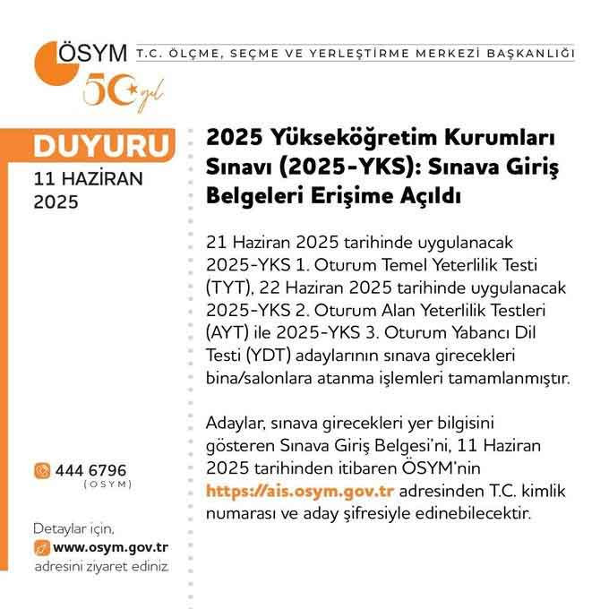 2025 YKS giriş belgeleri erişime açıldı