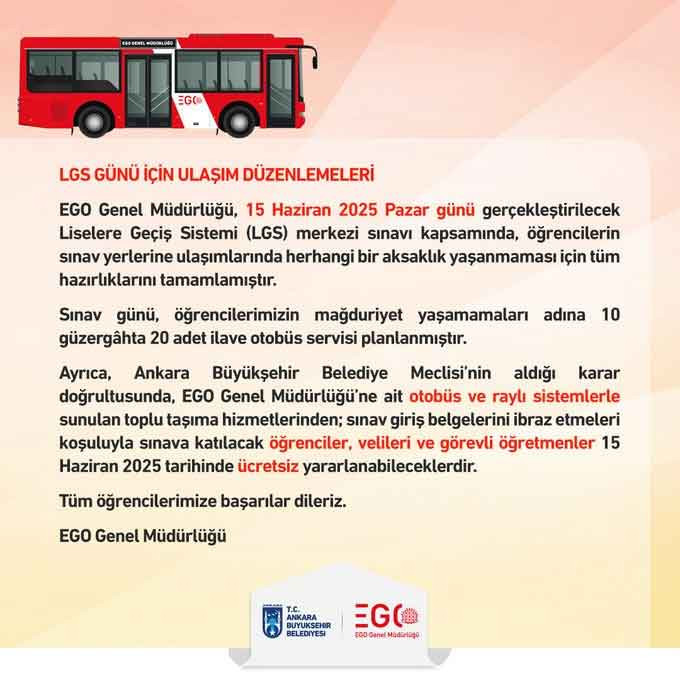 EGO son dakika duyurdu: Ankara'da LGS'ye girecek öğrencilere toplu taşıma ücretsiz oldu