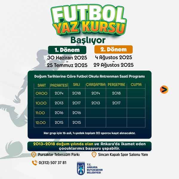 ABB'nin futbol yaz kursu başlıyor! 2018-2013 doğumlulara ücretsiz olacak