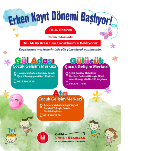 Keçiören Belediyesi Çocuk Gelişim Merkezleri erken kayıt süreci başladı