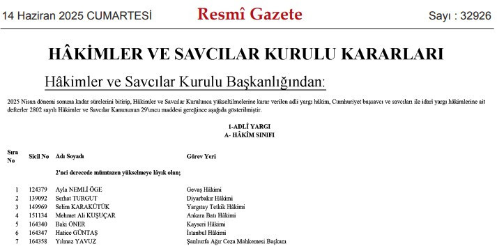 Hakim ve savcı atamaları isim listesi son dakika açıklandı! Yeni atanan hakim ve savcılar