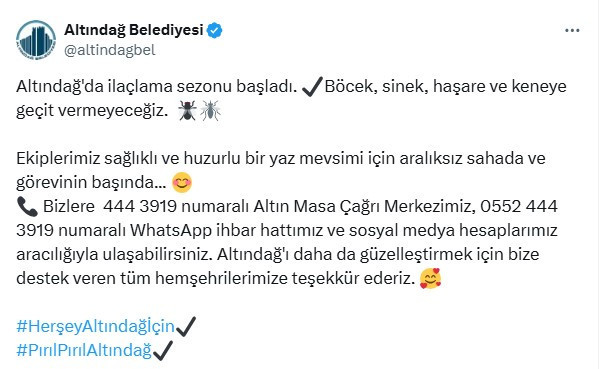 Altındağ Belediyesinden ilaçlama mesaisi: Haşereye geçit vermeyeceğiz