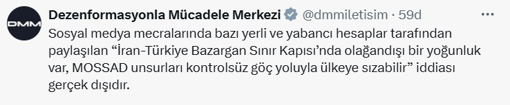 DDM, MOSSAD unsurlarının sınırlardan sızabileceği iddiasını yalanladı