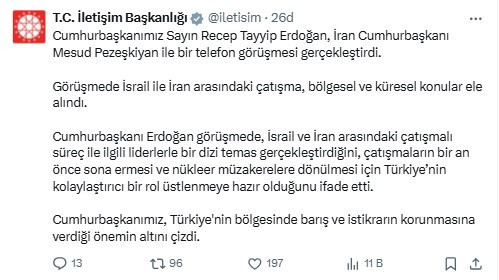 Sıcak gelişme: Cumhurbaşkanı Erdoğan ile İran Cumhurbaşkanı Pezeşkiyan telefonda görüştü