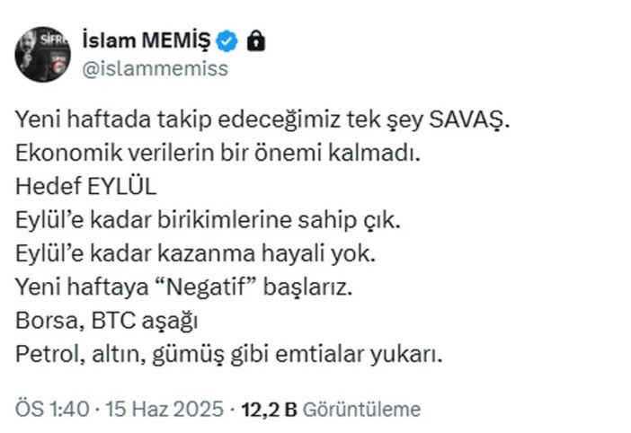 İslam Memiş'ten savaş ve eylül ayı uyarısı geldi: 'Eylül'e kadar..'