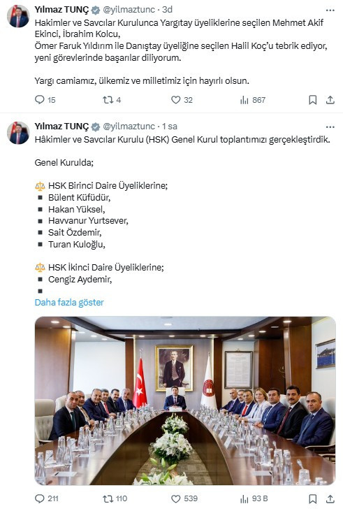 HSK'da görev dağılımı yapıldı: Bakan Tunç açıkladı