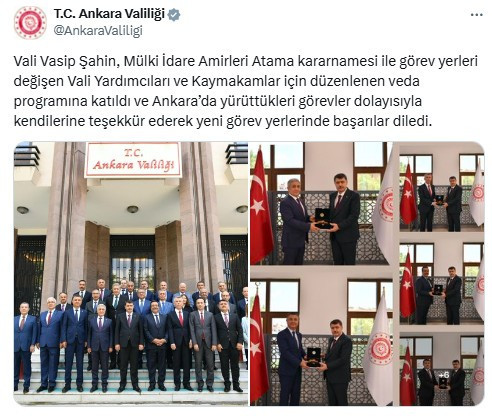 Vali Şahin, vali yardımcıları ve kaymakamlar için düzenlenen veda programına katıldı