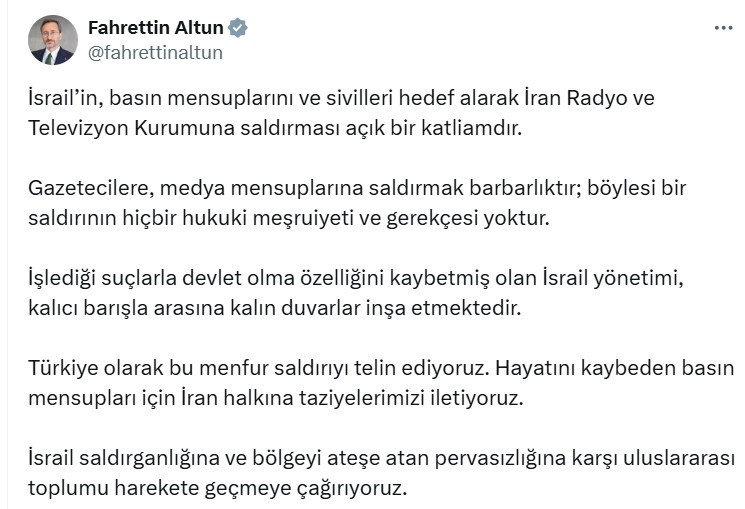Fahrettin Altun: İsrail'in gazetecilere saldırması barbarlıktır