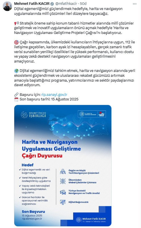 Bakanlık harita ve navigasyon uygulamaların geliştirilmesi için harekete geçti