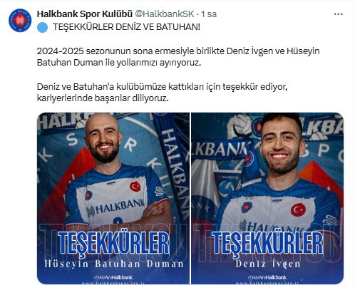 Halkbank Erkek Voleybol Takımı'nda 2 oyuncuyla yollar ayrıldı
