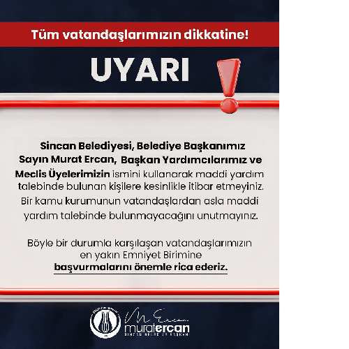 Sincan Belediyesinden vatandaşlara dolandırıcı uyarısı