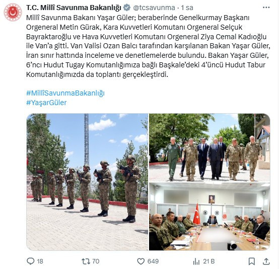 Bakan  Güler, İran sınır hattında denetleme ve incelemelerde bulundu