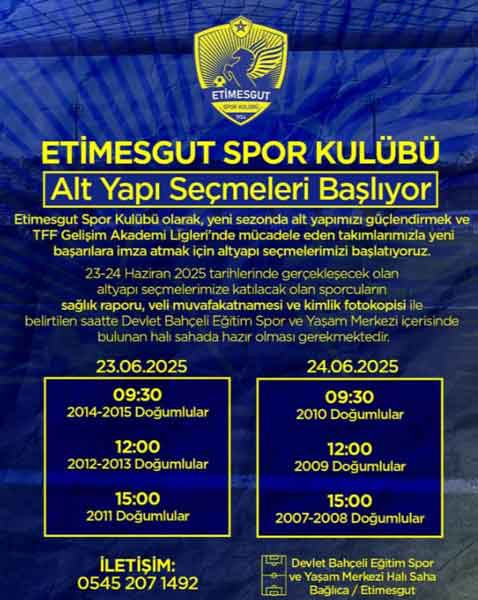 Etimesgut Spor Kulübü alt yapı seçmeleri başlıyor! Tarihler açıklandı