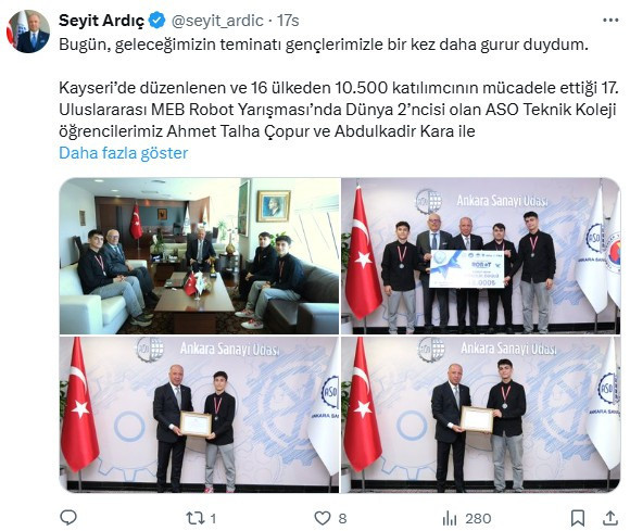 MEB Robot Yarışması’nda Dünya 2’ncisi ASO'dan çıktı!