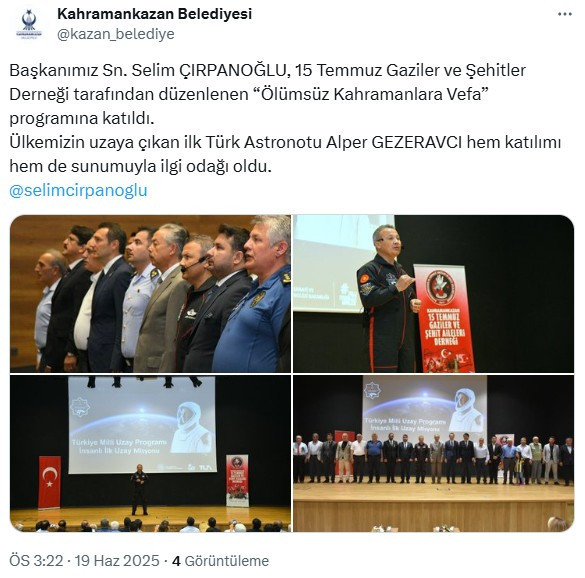 Kahramankazan Belediye Başkanı Çırpanoğlu, Türkiye'nin ilk astronotu Gezeravcı'yla buluştu