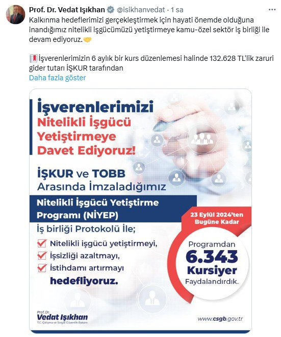 Bakan Işıkhan 'Nitelikli İş gücü Yetiştirme Programı' hakkında açıklama yaptı