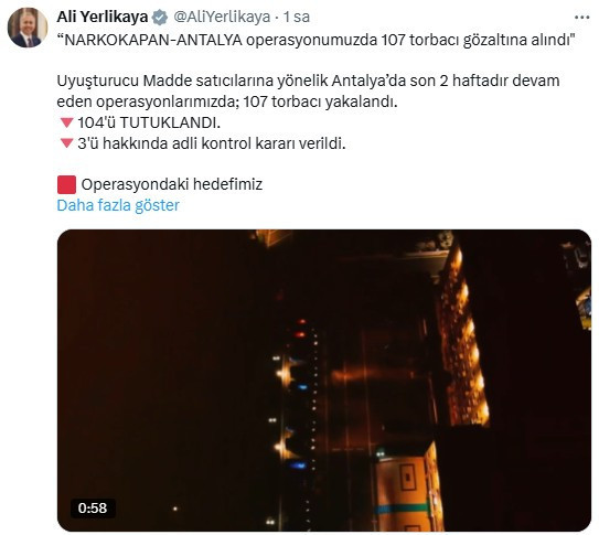 Yerlikaya açıkladı: Yasaklı madde operasyonunda 104 şüpheli tutuklandı