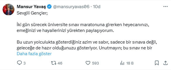 ABB Başkanı Mansur Yavaş'tan YKS'ye girecek öğrencilere mesaj!