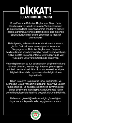 Etimesgut Belediyesi dolandırıcılık uyarısı yaptı