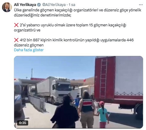 Bakan Yerlikaya 446 düzensiz göçmenin yakalandığını açıkladı