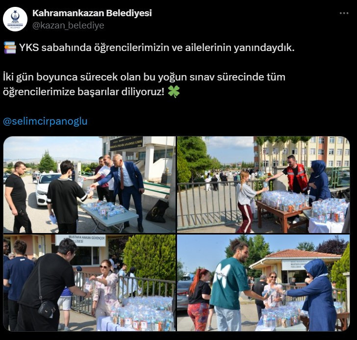 Kahramankazan Belediyesi YKS'ye giren öğrencilere ikramda bulundu