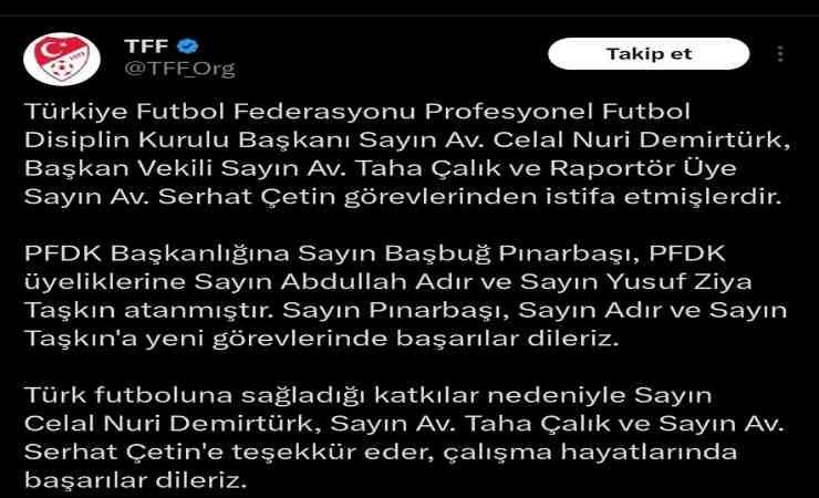 PFDK Başkanı Demirtürk istifa etti, yerine atanan isim açıklandı!