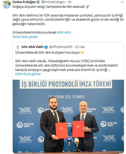 Emine Erdoğan'dan 'Sıfır Atık' Protokolüne ilişkin paylaşım