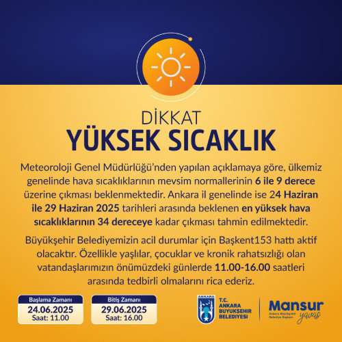 Ankara Büyükşehir Belediyesi aşırı sıcaklık uyarısı yaptı: Bu 6 güne dikkat!